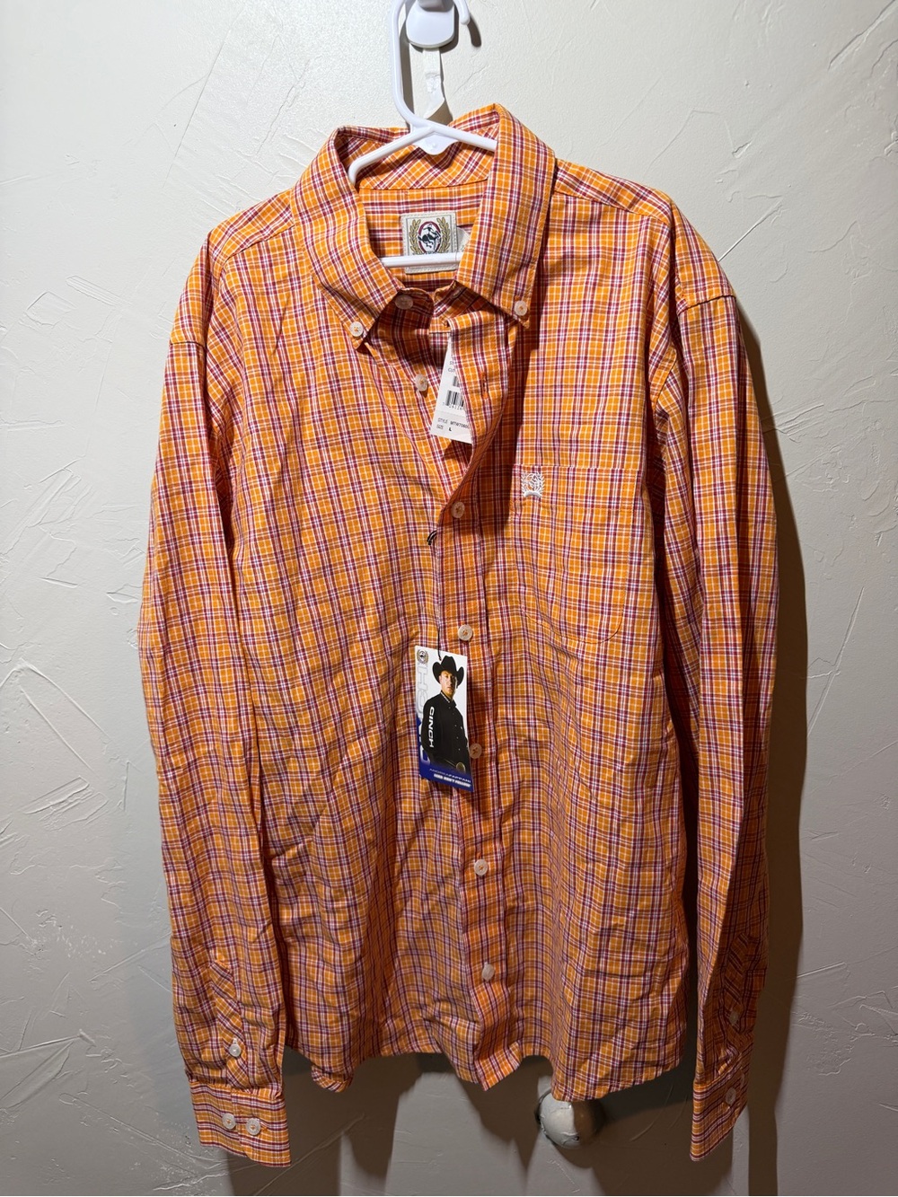 Boys Cinch Button-Down Plaid Dress Shirt - Orange NWT